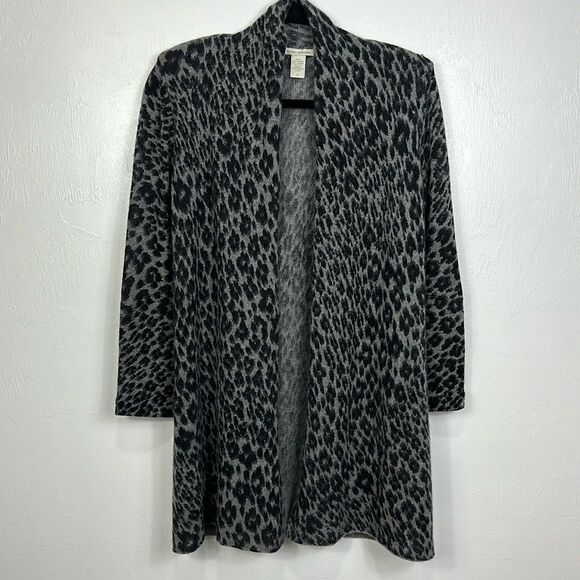 White + Warren Leopard Print Cashmere Open Front Cardigan Sweater Size S - Picture 2 of 10